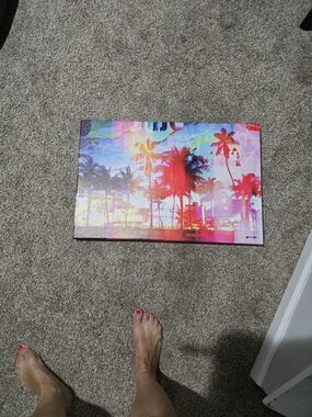 Oliver Gal Colorful Palm Beach Sunset Wall Art - Pink, Blue, Red